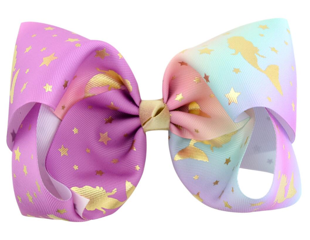 8" gold unicorn Bow With Hair Clip unicorn big hair bows ombre