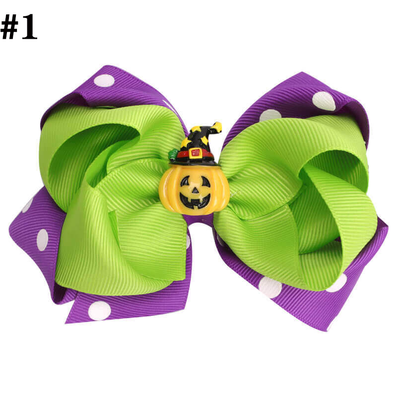 Halloween polka Hair bow clips spider hair bow glitter Pumpkin H