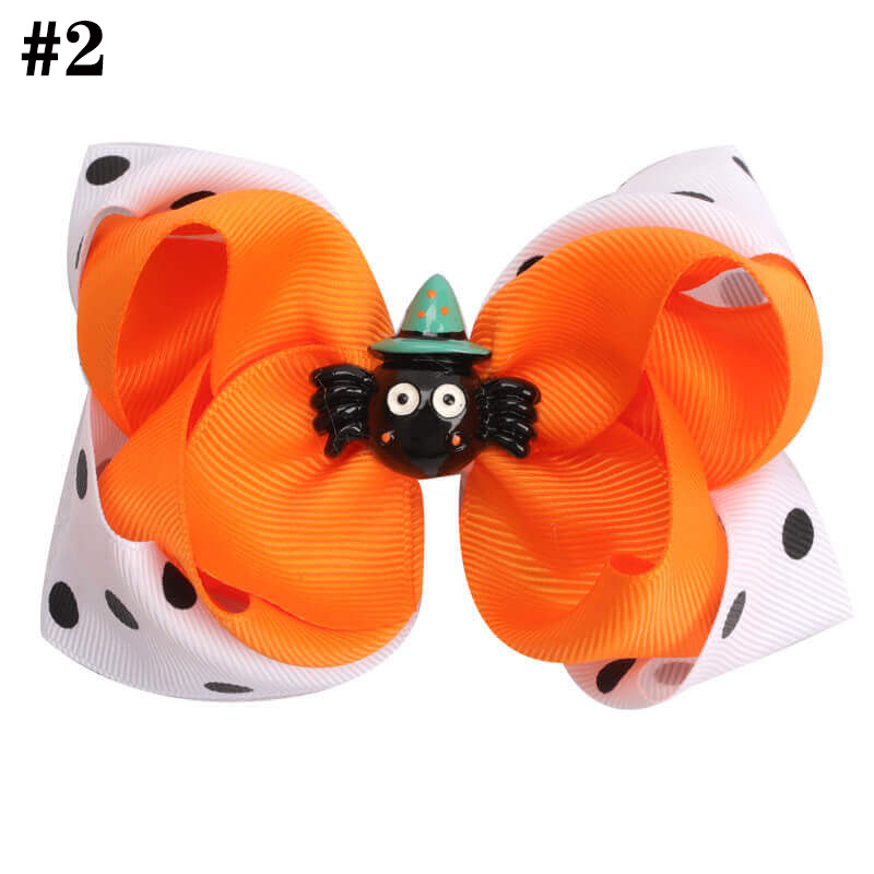 Halloween polka Hair bow clips spider hair bow glitter Pumpkin H