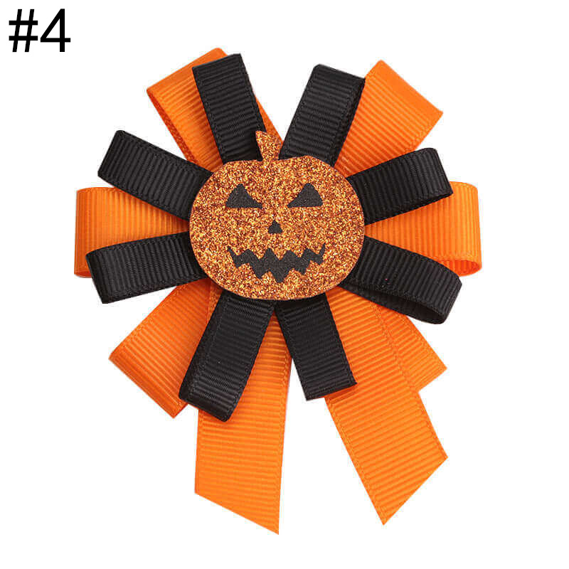Halloween Girls Ribbon Hair Bow Clips with pumkin spider Baby