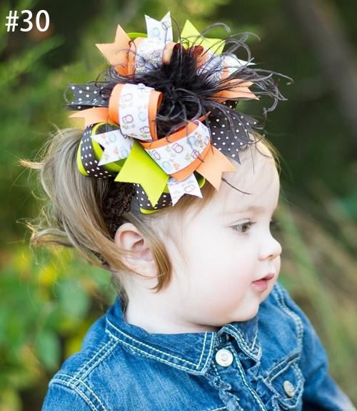 Baby Kids Halloween ostrich Feather Hair Bows Headband