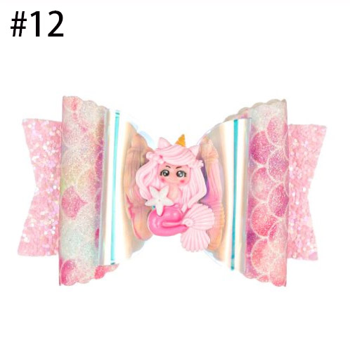 3.5'' Women Baby Girl Glitter Mermaid Hair Bow Kids Hairpins