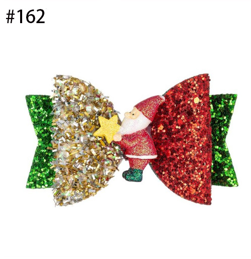 3.5'' Christmas glitter Hair Bows for girls with Xmas Snowman Pa