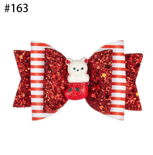 3.5'' Christmas glitter Hair Bows for girls with Xmas Snowman