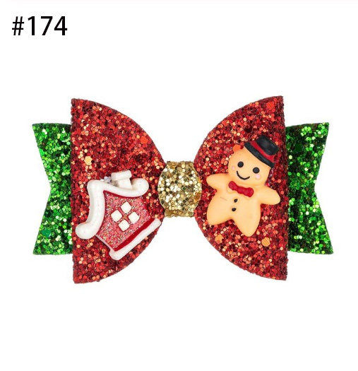 3.5'' Christmas glitter Hair Bows for girls with Xmas SnowmanPro