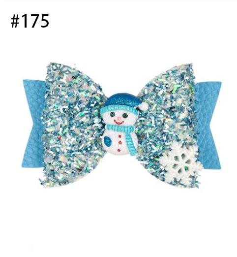 3.5'' Christmas glitter Hair Bows for girls with Xmas Snowman