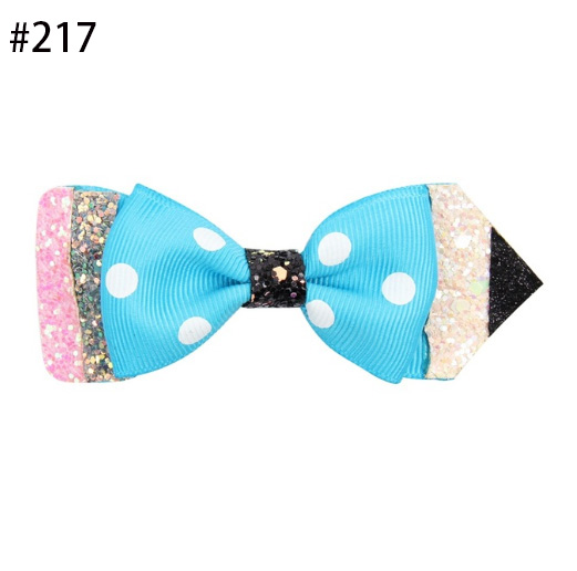 back to school Glitter hair bows and Leather Hair Clips pencil