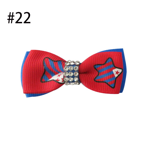 Girl 2" Double Bowknot Hair Bow Clip July 4th US Independence