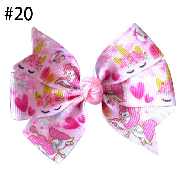 3.25”Rainbow Unicorn Hair Bow Head Clips Handmade ribbon