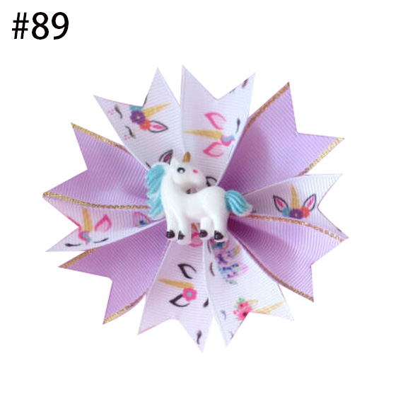 3.5\" Fairy Hair Bow Clip cartoon Unicorn Flower Surprise Baby gi
