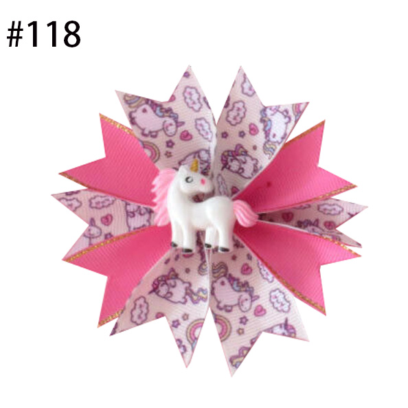 3.5\" Fairy Hair Bow Clip cartoon Unicorn Flower Surprise Baby