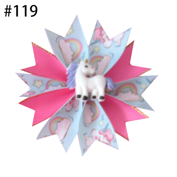 3.5\" Fairy Hair Bow Clip cartoon Unicorn Flower Surprise Baby