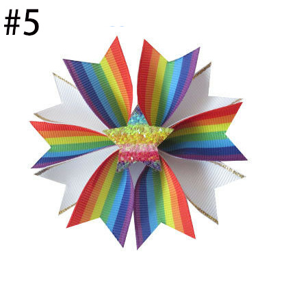 Girls 3.5" Rainbow Fairy Hair Bow Clip Valentine Easter glitter