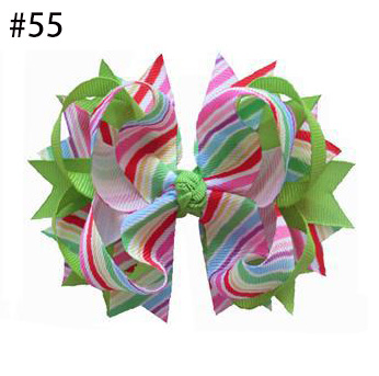 Happy Girl Hair Accessories Rainbow 4.5" Blossom Bow Clip ribbo