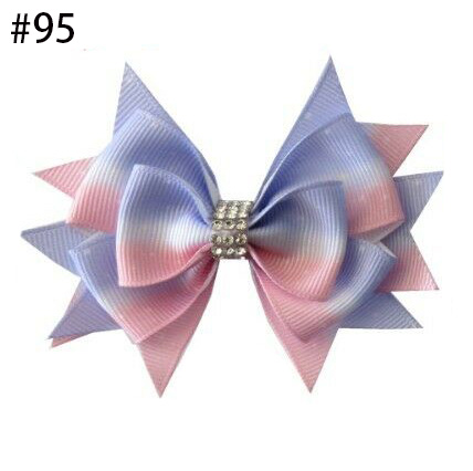 high quality 3.5" Rainbow ribbon Hair Bow hair Clip layers