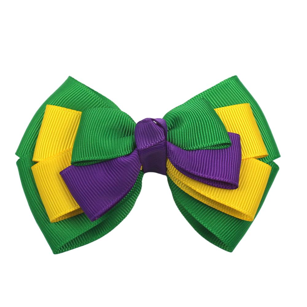 Baby Girl Mardi Gras Bows Small Purple Gold and Green Over the