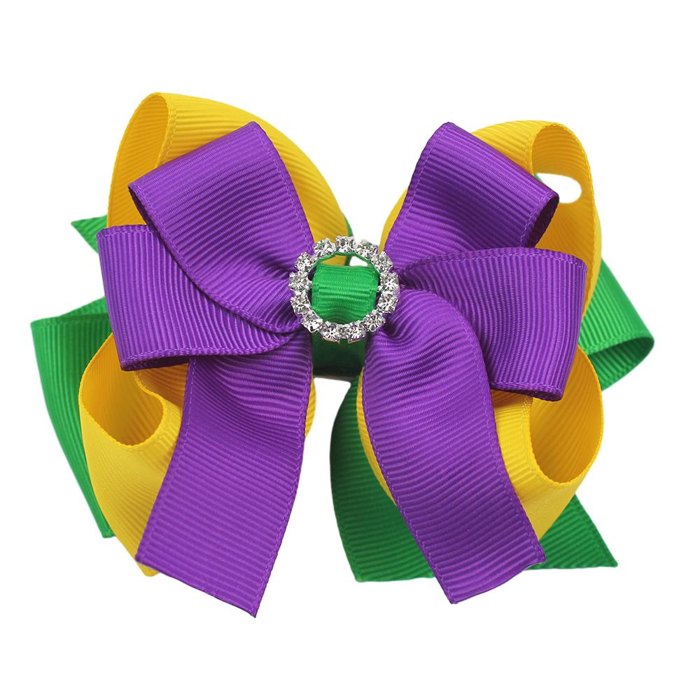 Baby Girl Mardi Gras Bows Small Purple Gold and Green Over the